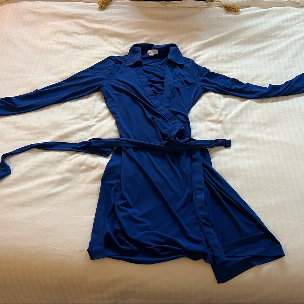 Calvin Klein Royal Blue Long Sleeve Wrap Dress